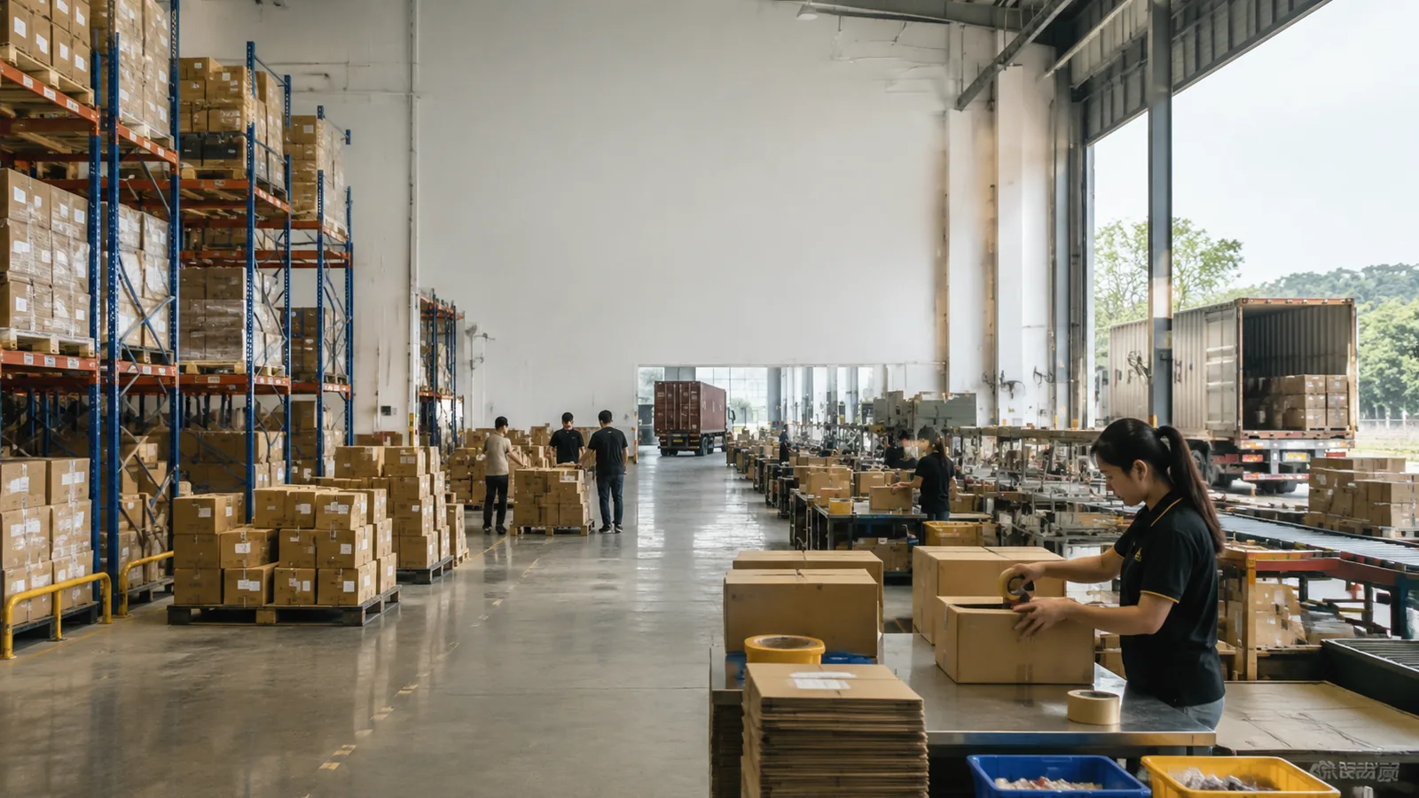 China order fulfillment warehouse with e-commerce packing and shipping operations
