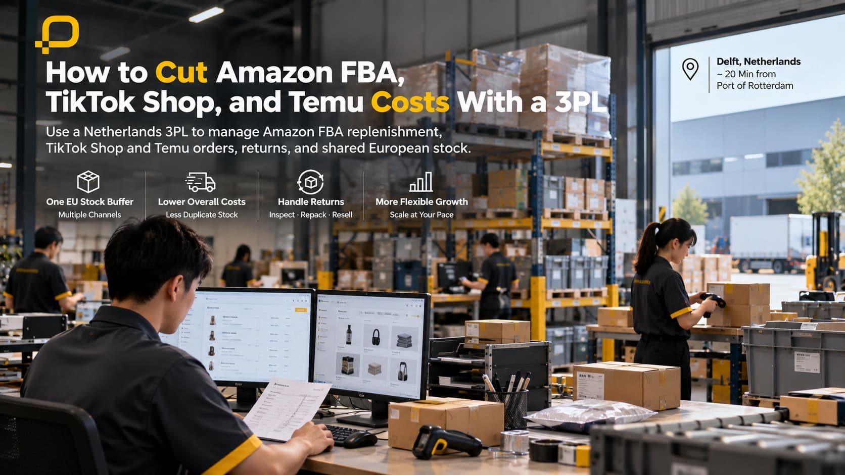 ZQ Delft warehouse for Amazon FBA replenishment, TikTok Shop and TEMU orders, returns, and shared European inventory