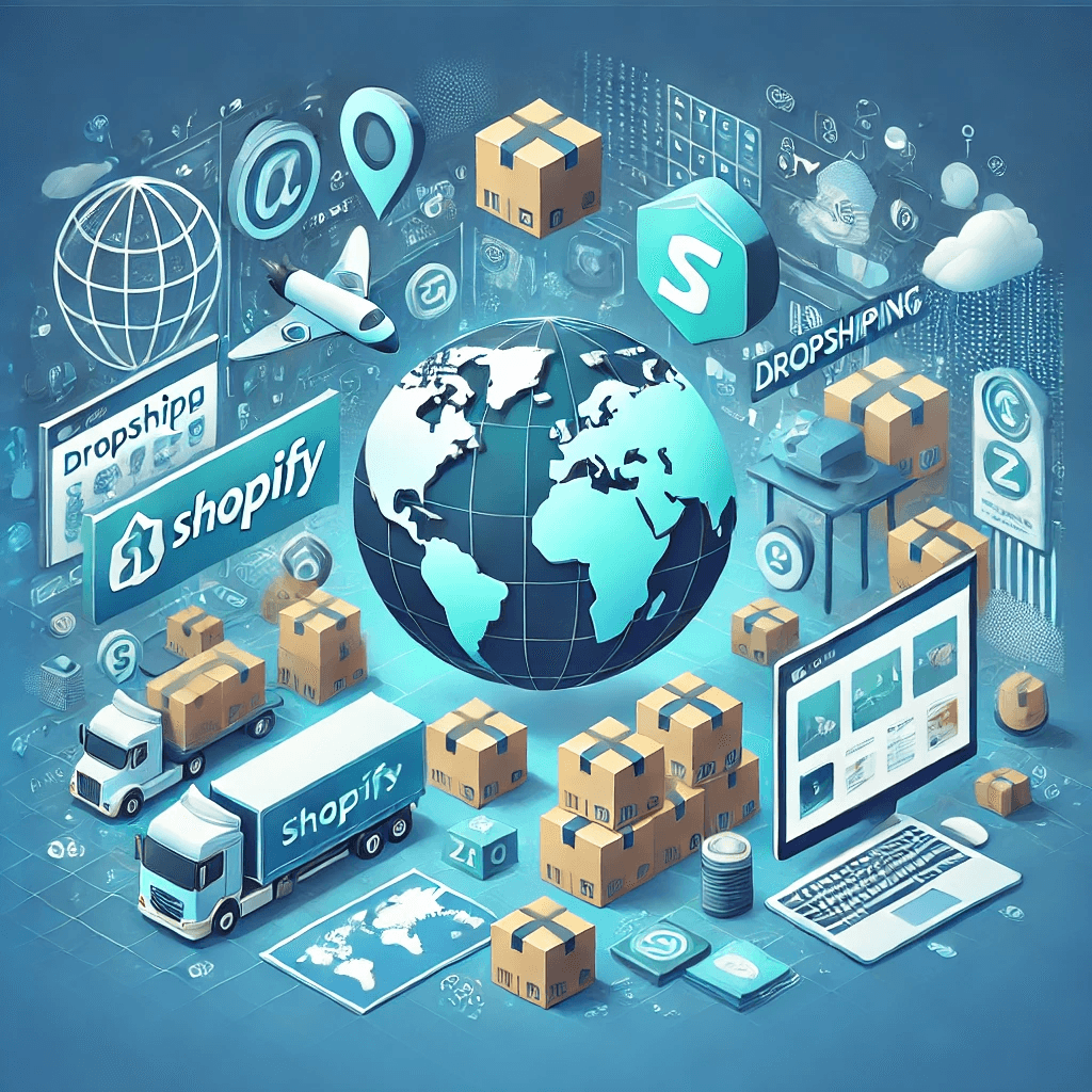 Best Dropshipping Suppliers for Shopify. It includes visual elements like packages, a global map, and e-commerce icons, giving a professional look to attract readers