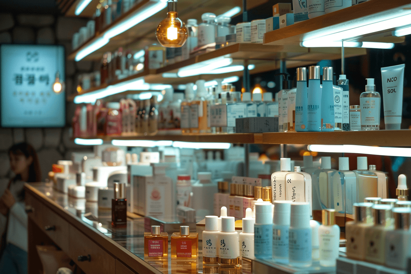 Korean skincare and beauty products display