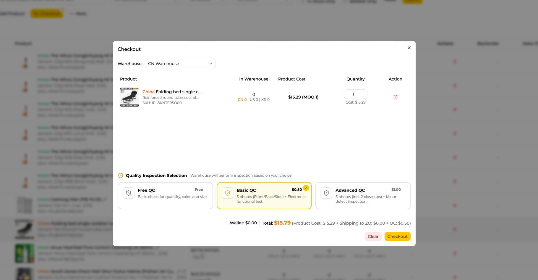 Quality control options within a China order fulfillment workflow